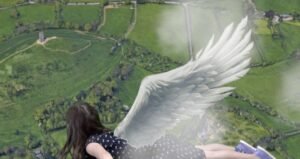 Flying girl with angel wings